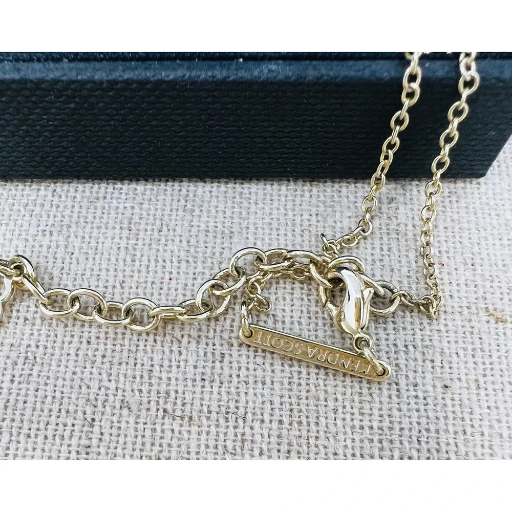 Kendra Scott Elisa Pendant Necklace Gold Iridescent Slate Cats Eye Stone